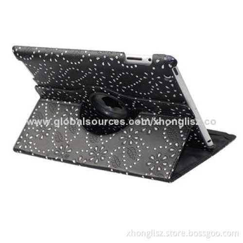 PU leather with diamond decoration design for iPad 2/3, three adjustable angle view version